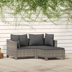 vidaXL 3 pcs conjunto lounge de jardim c/ almofadões vime PE cinzento
