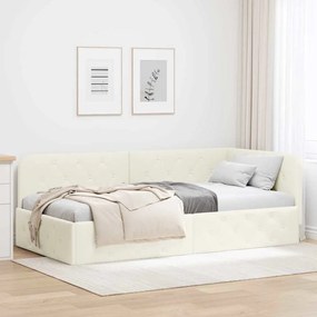 vidaXL Estrutura de Cama de Canto Creme 90 x 200 cm Veludo