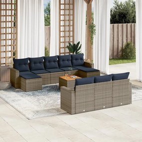 vidaXL 11 pcs conjunto sofás de jardim c/ almofadões vime PE cinzento
