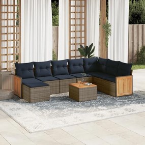 vidaXL 9 pcs conjunto sofás p/ jardim c/ almofadões vime PE cinzento