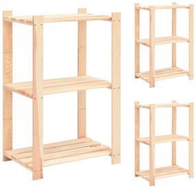 3 unidades arrumação 3 prateleiras 60x38x90cm pinho 150 kg