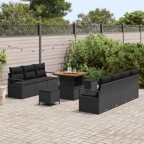 Conjunto de Sofá de Jardim vidaXL de 10 peças com Almofadas Preto Ratt