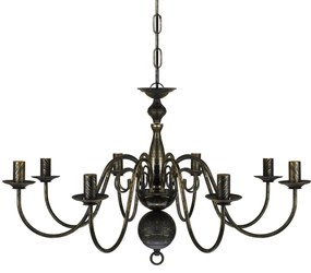 Candelabro de metal preto antigo com 8 lâmpadas E14