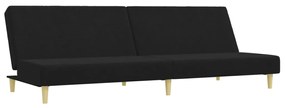 Sofá-cama de 2 lugares com apoio de pés tecido preto