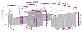 10 pcs conjunto sofás de jardim c/ almofadões vime PE preto
