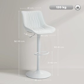 Conjunto de 2 Bancos de Bar Bancos Altos de Cozinha Giratórios com Altura Ajustável e Couro Sintético 47,5x54x92-110 cm Branco