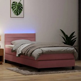 vidaXL Cama box spring c/ colchão e LED rosa 80x210 cm veludo