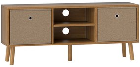 Móvel de TV para Televisores de até 50 Polegadas com 2 Gavetas de Tecido 2 Prateleiras Abertas 110x29x46,5 cm Madeira e Castanho Claro