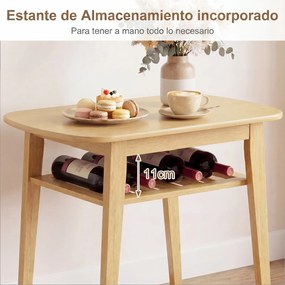 Conjunto de 1 Mesa de Jantar Oval e 2 Cadeiras, 80 x 53 x 74 cm, Assentos Acolchoados, Natural