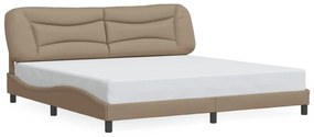 Estrutura cama c/ luzes LED 200x200 cm couro artif. cappuccino