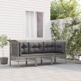 vidaXL 3 pcs conjunto lounge de jardim c/ almofadões vime PE cinzento