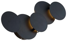 Candeeiro de Parede Moderno Preto com LED Regulável em 3 Níveis e 5 Luzes - Sunrise Moderno