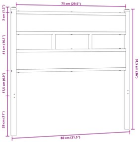 Cabeceira de cama 75 cm derivados madeira/aço carvalho castanho