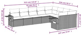 9 pcs conjunto de sofás p/ jardim com almofadões vime PE bege