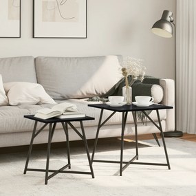 Conjunto de Mesas de Apoio 2 pcs em Madeira de Carvalho Preta e Metal