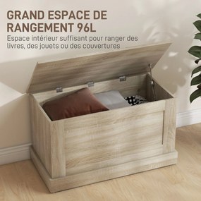 Caixa de arrumação 80 x 40 x 45 cm caixa para brinquedos, com dobradiça de segurança, para sala de estar, em cor madeira natural