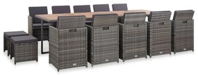 vidaXL 15 pcs conjunto jantar exterior c/ almofadões vime PE antracite
