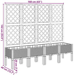 Vaso/floreira de jardim c/ treliça 160x40x142 cm PP branco