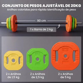 Conjunto de Pesos Antiderrapante com Barra e 6 Discos 20 kg