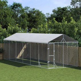 vidaXL Canil de exterior com teto 3x9x2,5 m aço galvanizado prateado