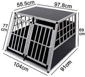 PawHut Gaiola de Alumínio para Cães Transportadora Alumínio para Cão para Viagem, Porta Dupla com Anteparo Amovível 104x91x69 cm
