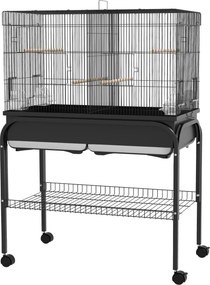 Gaiola grande para pássaros com rodas, ideal para cacatuas, periquitos, canários e papagaios – 85 x 49 x 119 cm, preta
