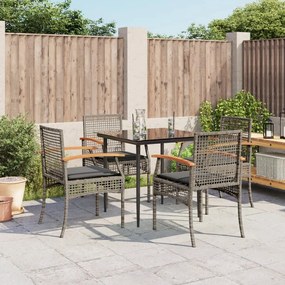 vidaXL 5 pcs conjunto de jantar p/ jardim c/ almofadões vime PE cinza