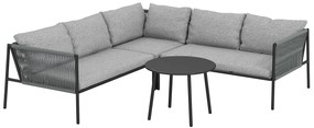 Conjunto de Jardim em Vime com Almofadas Móveis de Jardim com 2 Sofás de 2 Lugares Sofá de Canto Mesa Redonda Cinza Escuro
