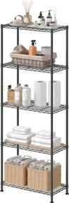 Estante de metal, prateleiras ajustáveis 30 x 60 x 161 cm, estante de arrumação com 5 níveis para garagem  preta