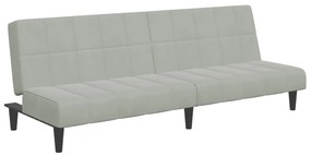 Sofá-cama 2 lugares c/ apoio de pés veludo cinza-claro