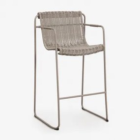 Banqueta Alta Empilhável Com Braços Em Rattan Sintético E Aço Revia Moka Brown & ↑75 Cm - Sklum