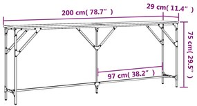 Mesa consola 200x29x75 cm derivados de madeira cinzento sonoma