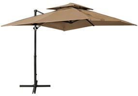 vidaXL Guarda-sol de jardim cantilever toldo duplo cinza-acastanhado