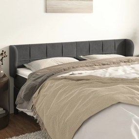 Cabeceira de cama c/ abas veludo 203x23x78/88cm cinzento-escuro