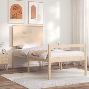 vidaXL Cama para idosos de solteiro pequena + cabeceira madeira maciça