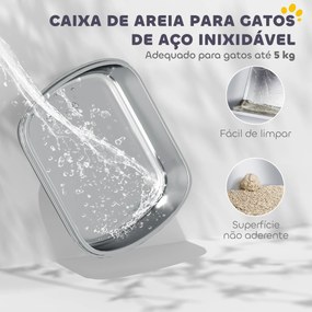 Caixa de Areia para Gatos em Aço Inoxidável com Tampa Caixa de Areia com Bolsa Desodorizante e Pá 52,4x41,3x39,9 cm Cinzento