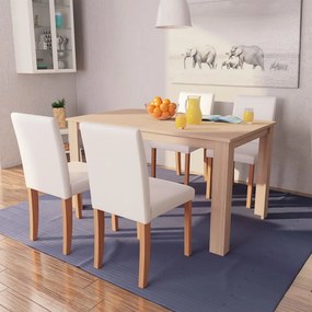 Mesa e cadeiras de jantar 5 pcs couro artif. carvalho creme