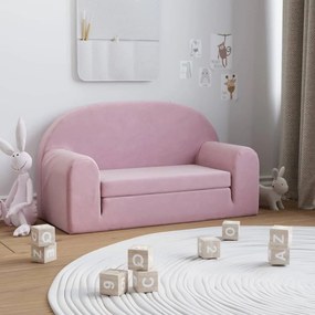 vidaXL Sofá-cama infantil de 2 lugares pelúcia rosa