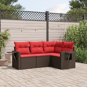vidaXL 4 pcs conjunto sofás de jardim c/ almofadões vime PE castanho