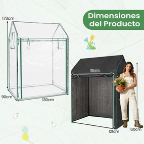 Mini estufa 129 x 80 x 173 cm com cobertura em PVC, rede de sombreamento preta, porta, janelas e estacas Transparente