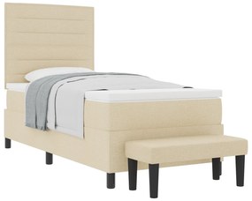 Cama Box Spring com Colchão e Banco Creme 90x190 cm Tecido