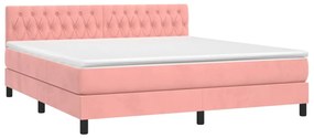 Cama box spring c/ colchão/LED 180x200 cm veludo rosa