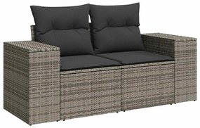 8 pcs conjunto sofás jardim almofadões vime PE/acácia cinzento