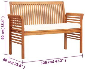 Banco de jardim 2 lugares c/ almofadão 120 cm acácia maciça
