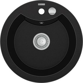 Mexen Diego lava-louça de granito 1-bacia 488 x 480 mm, preto, sifão cromado - 6512481000-77