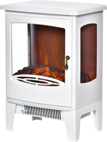 Lareira elétrica com design neo-retro, 900-1800 W, simulação de chamas com LED e luminosidade ajustável, em aço e ABS branco