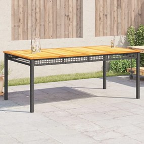 vidaXL Mesa de jardim 180x90x75 cm vime PE e madeira de acácia preto