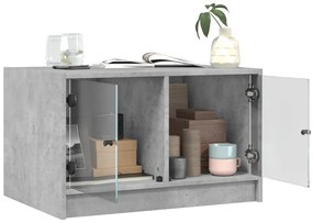 Mesa de centro c/ portas de vidro 68x50x42 cm cinza cimento