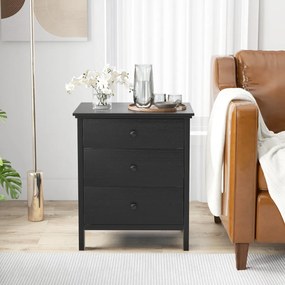 Mesinha de cabeceira com 3 gavetas, 56 x 45 x 66 cm preta