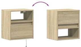 Mesas de cabeceira de parede com luzes LED 2pcs carvalho sonoma